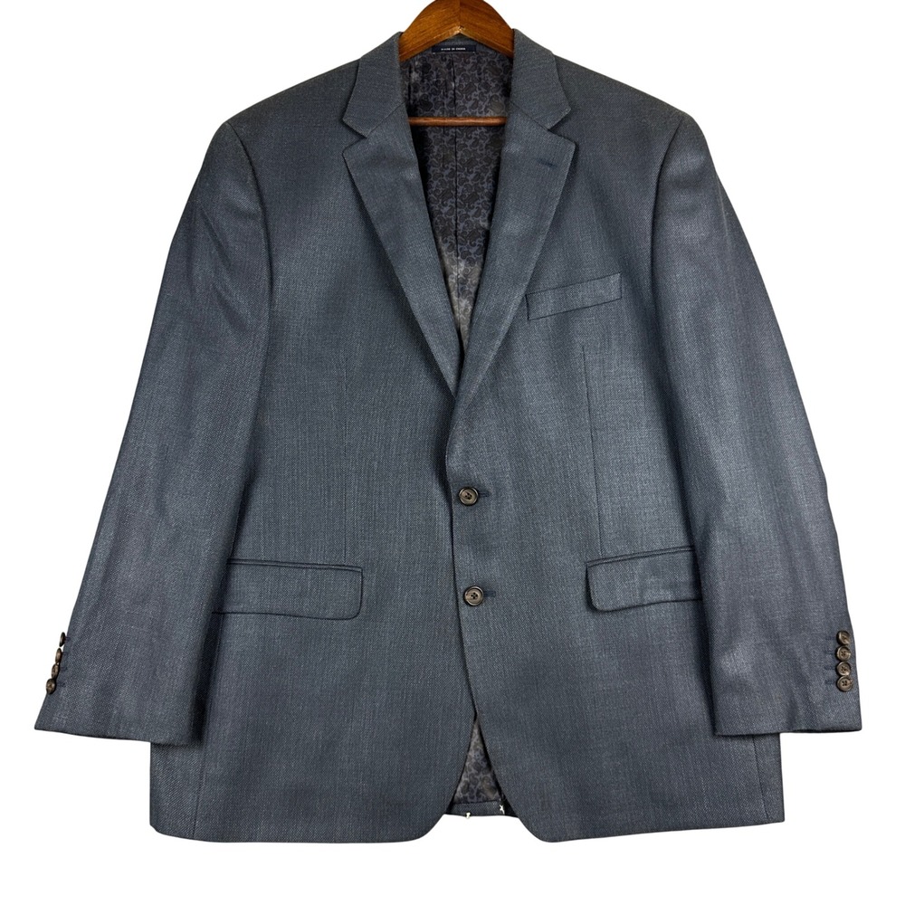 Ralph Lauren Mens 46R Blue Silk Wool Blend Textured Blazer Sport Coat Paisley